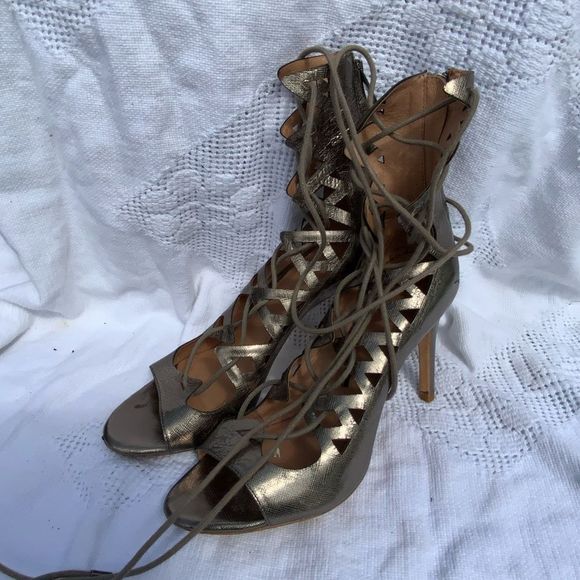 JOIE LEATHER CAGE LACE UP HEELS - Picture 12 of 13